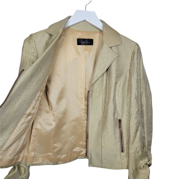 Morrissey Y? Gold Metallic Zip Front Blazer Gathered Cuffs - Size Small S - Picture 2 of 7